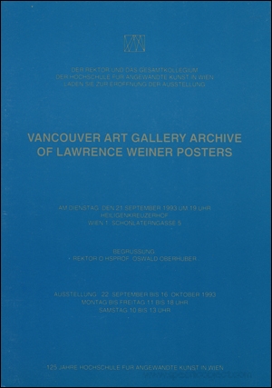 Vancouver Art Gallery Archives of Lawrence Weiner Posters