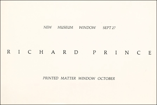 Richard Prince : New Museum Window Sept 27 / Printed Matter Window October