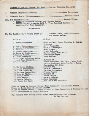 Program of Poetry Events, St. Mark's Church, February 12, 1969