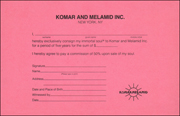 I hereby exclusively consign my immortal soul to Komar and Melamid Inc. for a period of five year for the sum of $ ....