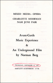 Mixed Media Opera: Charlotte Moorman, Nam June Paik / Avant-Garde Music Experience & An Underground Film by Norman Berg