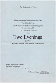 Two Evenings of Works by Marjorie Strider, Hans Breder, Scott Burton