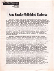 Hans Haacke : Unfinished Business / Exhibition Supplement