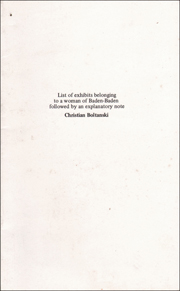 Christian Boltanski : List of exhibits belonging to a woman of Baden-Baden followed by an explanatory note